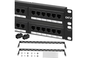 OVERPASSING Network Patch Panel, 48 Ports 2U Rackmount CAT6 Patch Panel Pro RJ45 110 Network Mini Patch Panel for Rack Mount or Wall Mount, Ideal for Gigabit Ethernet Connections (Unshielded 48 Ports)