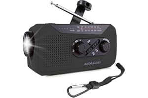 NNOOAADIO Emergency Solar Crank Portable Radio, Wind Up AM/FM Weather Radio with Bright Flashlight, 2000mAh Battery Power Bank, SOS Alarm and Headphone Jack for Household and Outdoor Activities