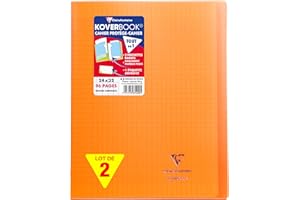 Clairefontaine 981409AMZC Un lot de 2 Cahiers Agrafés Koverbook 24x32 cm - 96 Pages Grands Carreaux - Papier Blanc 90 g - Couverture Polypro - Couleur : Orange