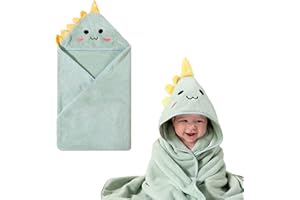 CarPlusStudio Baby Towel with Hood – 80x80cm Ultra-Soft Coral Fleece Baby Bath Towel, Cute Animal Design Hooded Towel for Newborn Boys & Girls, Absorbent & Cozy Baby Wrap for Bath Time & Swaddling