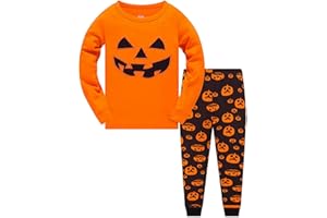 DHASIUE Boys Halloween Pyjamas Set Skeleton Glow in The Dark Toddler Kids Cotton Pjs Long Sleeve Sleepwear Pumpkin Outfit 1-12 Years