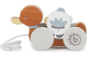 Bieco Pull-along duck, pull-along toy from 1 year, cute pull-along animal made of wood, baby toy duck for pulling on, pull animals from 1 year, wooden toy pull duck with gear