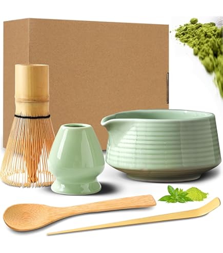 Kit Cérémonie Matcha 7 Pièces - Fouet En Résine, Bol, Tamis, Cuillère Bambou, Set Traditionnel Japonais