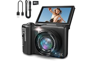 SAIYUANXING 4K Digital Camera for Photography and Video, Point and Shoot Digital Cameras with Flip Screen, Small Digital Camera with WiFi and Bluetooth, Vlogging Camera for YouTube Video Recording (Black)