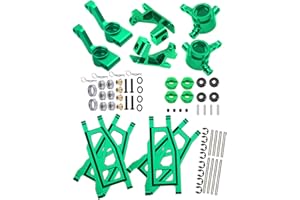 HopsupRC Upgrades Part for 1/10 Traxxas Rustler/Slash/Stampede/Hoss 4x4 VXL 4wd,Caster Block,Steering Blocks,Rear Stub Axle Carriers,Aluminum Front Rear Suspension Arm,4pcs Wheel Hex Hop Ups,Green