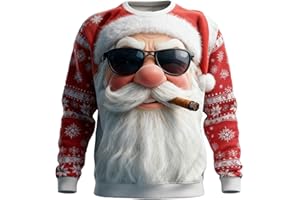 GENERIC Mens Christmas Jumpers Christmas Jumpers for Men UK 3D Santa Claus Novelty Knitted Xmas Sweater Casual Crew Neck Long Sleeve Jumper Tops Funny Ugly Mens Winter Holiday Oversized Pullover Sweatshirt