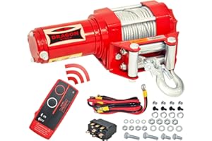 ‎DRAGON WINCH Elektrische Seilwinde 12V mit funkfernbedienung I Seilwinde Elektrisch 3500 lbs / 1588 kg I Offroad Seilzug mit Stahlseil 10m für Pflüge, Quads, ATV, UTV I Seilwinde 12 volt mit Zubehör