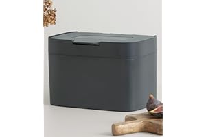 KAZAI. Bidone Umido 'Elin' | Pattumiera con Coperchio, Secchio da 4,5L con Filtro Anti-Odore al Carbone | Contenitore per Compost | Cestino Cucina Compatto, Pattumiera Antiodore | Nero Grafite
