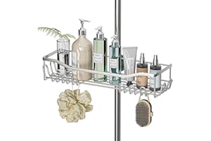 Hodzeed Hozeed Shower Caddy No Drilling,Stainless Steel Bathroom Shelf,Rustproof,Large Size and Capacity Rack for 18mm-25mm Rail,Silver Storage Organizer for Shampoo Shower Gel