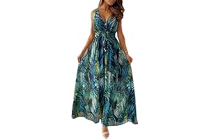 TOPLAZA Maxi Dresses for Women Summer Beach Floral Dress V Neck Sleeveless