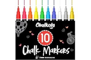CHALKOLA Liquid Chalk Pens (10 Pack) with Gold & Silver - Fine Tip Dry Erase Marker Pens for Blackboard, Windows, Chalkboard Signs, Bistro - 3mm Reversible Tip