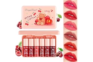 TITIMORE 6 Colors Cherry Lip Tint Stain Set Mini Liquid Lipstick Multi-Use Lip and Cheek Tint Moisturizing Velvet Lip Gloss Waterproof Korean Lip Stain Long Lasting,Non-sticky,Transfer-Proof Makeup(Cherry)