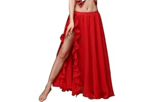 Baisdan Faldas de gasa con abertura para danza del vientre, ropa de festival, falda larga con vuelo para principiantes
