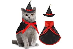 JADIVE Katzen Halloween Kostüm Haustier Hexen Outfit Katzen Umhang und Katze Zaubererhut für Kleine Mittelgroße Hunde Kätzchen Halloween Haustier Cosplay Kostüm (Rot, Schwarz, Leer)