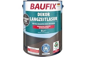 Baufix Dekor Langzeitlasur anthrazitgrau, seidenglänzend, 5 Liter, Holzlasur, Holzschutzlasur für außen und innen, für viele Nadel-/Harthölzer