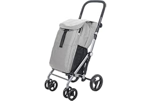 Carlett-Carrello della Spesa,Trolley da Supermercato Pieghevole,4 Ruote Resistenti alla Pioggia, grande Capacità di 25 kg, Borsa Principale da 53L, Borsa Termica da 9L e Tasca Posteriore-Colore Grigio