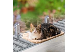 EDAGNY Elegante hamaca para gatos plegable para ventana, con funda gruesa extraíble, estructura de acero estable con 4 ventosas que sostienen hasta 18 kg (marrón, M)