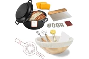 KINCONNYEN 5QT Dutch Oven aus Gusseisen (Sourdough Starter Kit mit Gärkorb, Lamme und Deckel, ideal zum Brotbacken) (Familienkochen, Braten, Schmoren und Grillen)