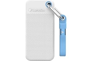 ‎VERBATIM Verbatim Pocket SSD 1 TB, Externe SSD USB 3.2 Gen 2, bis zu 1000 MB/s Lesen & Schreiben, Externe Festplatte inkl. 2 Gummihüllen (Weiß & Hellblau), für PC, Mac & Konsole, Weiß
