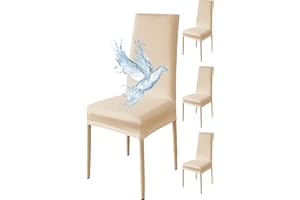 Poligino Fundas Sillas de Comedor Pack 4 Impermeable, Fundas para Sillas Elástica, Suave y Confortable, Beige