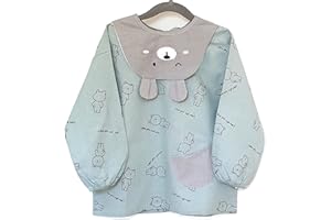 BIDABOUM® Bavoir tablier bebe enfant à manches longues en tissu coton. Parfait pour manger, peinture, cuisine, maternelle, école, cantine, dme. Serviette bavoirs bébé, imperméable, zéro plastique.