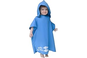 tiddlers & nippers Kids Patterned/Plain Microfibre Hooded Towel/Poncho | Lightweight, Super Absorbent Microfiber & Quick Drying | Ideal For Beach, Pool, Holidays & Travel (Blue, 18m-5 Years)