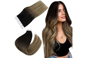 Easyouth Adhesivo Extensiones Cabello Natural Balayage Nergo a Rubio Miel Extensiones Adhesivas Cabello Humano Real 50cm 50g 20Pcs Tape in Extensions Ombre Invisible