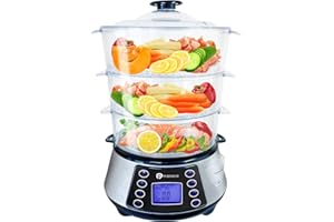 PUREMATE NaturoPure Food Steamer 11.5L Capacity, 3 Tier Electric Steamer, 6 Preset Cooking Mode,99 Minutes Timer & 800W Including a Rice Bowl