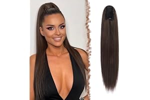 FESHFEN Coda Capelli Extension, 70 cm Coulisse Ponytail Extension Coda Capelli Lisci Lunga Estensione dei Capelli Sintetica Marrone Coda Capelli Extension per Donna