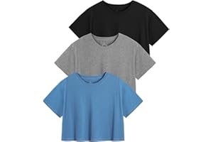 Star Vibe 3 Pack Cotton Crop Tops Gym for Women Round Neck Cropped Athletic Top Workout Yoga Tops T-Shirt Women