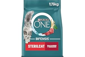 PURINA ONE | BIFENSIS | Chat Adulte Stérilisé | Croquettes | Aide à maintenir un système immunitaire fort | Au Bœuf et Céréales Complètes | Sac | 9,75Kg