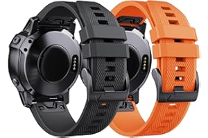 ANCOOL NotoCity Garmin Fenix 5X Correa, Correa para Garmin Fenix 5X Plus/Fenix 6X/ Fenix 6X Pro/Fenix 7X/ Fenix 3, Easy-Fit, Negro+Naranja