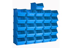 hünersdorff Kit 26 gavetas de almacenamiento apilables, Cajas de almacenaje, Organizador para herramientas, gran estabilidad dimensional y capacidad de carga,de polipropileno (PP), tamaño 3, azul