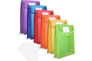 ‎HUAJIAO A4 Kunststoff-Brieftaschen, 6 Stück Kunststoff-Ordner mit Druckknopf, Dokumententaschen, Umschlag, Aktenordner mit Knopfverschluss, Kartenfach für Schule, Büro, Zuhause