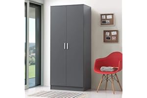 TAD TIMBER ART DESIGN UK Timber Art Design UK 2 Door Double Wardrobe,Modern Storage Cupboard Organiser Bedroom Furniture With Chrome Handles, Dark Grey - 76 x 181 x 47 cm