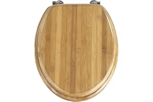 WENKO Tapa de WC Bambus - sujeción de metal- cromo, Bambú, 34.5 x 41.5 cm, Marrón oscuro