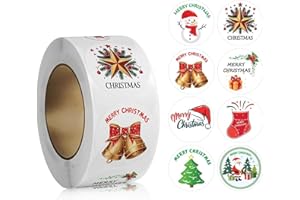 MEISO 500 Pezzi Etichette Adesive Natalizie, Adesivi Regalo di Natale con 8 Motivi Natalizi, 2.5CM Autoadesivo Adesive Natalizie per Confezioni Regalo, Decorazioni, Biglietti, Buste. (B)