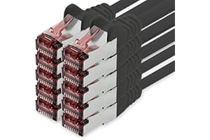 1CONN Câble de réseau Cat6 0,5m Noir - 10 x Patch Cable LAN Cat 6 LAN Network Cable Sftp Pimf Lszh Copper 1000 Mbit s