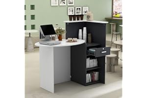 ‎CALDION Caldion Empfangstheke mit Strauraum,Rezeptionstisch mit Abschließbarer Schublade und Schränke,Empfangstisch, Tresen für Klinik，Salon, Lobby, Weiß und Schwarz, 121x60x110CM