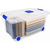 TECHZOCO Storage Bin with Lid - Plastic Storage Bin for Books, Clothes, Blankets, 59 x 40 x 25 cm, 36 Litres Capacity