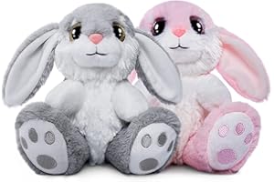 NLEIO 2 Pack Easter Bunny Stuffed Animals, 8.5" Bunny Plush with Floppy Ears, Machine Washable& Softness, Super Soft Plush Bunny Teddy for Girls Boys Kids Babies Great Easter Gifts Decoration (Gray &Pink）