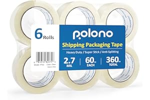 POLONO Paketklebeband, 48mm×60m, Insgesamt 360m, 3" Kern für Versand, Umzug, Mailing und Lagerung, hohe Klebkraft, starker Verschluss auf allen Kartonarten, durchsichtig, 6 Rollen