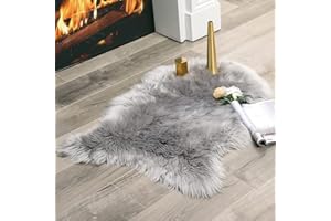JXLOULAN Faux Lammfell Flauschiger Teppich Grau 60x90 cm, Weicher Fell Schaffell Teppich Wohnzimmer Deko Schlafzimmer kinderzimmer Lammfellimitat Fellteppich für Stuhl, Sofa, Bett