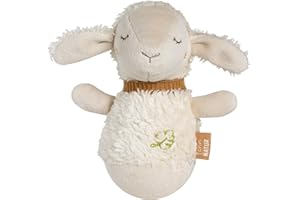 Fehn Mini listado Oveja Natur, Divertido Juguete de motricidad Fabricado en algodón orgánico (ecológico), Juguete para bebés para agarrar, Tocar, Sentir y Dar codazos, a Partir de 0 Meses