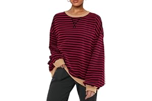 PANOZON Sudaderas Mujer Sin Capucha De para Moda Oversized Sudadera de Rayas con Bloques de Color Manga Larga Cuello Redondo Sweatshirt Jersey Holgado Informal Y2K Camisa Top