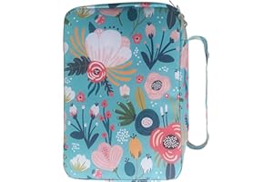 BLOGIIUP Bible Cover Case Bible Case for Women Bible Cover for Kids Floral Print Zippered Oxford Cloth Bible Cover with Handle Multi-purpose Large Capacity for Bible Study Supplies