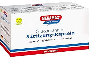 ‎MEGAMAX NUTRITION MEGAMAX Sättigungskapseln 60 Kapseln Vegan-Abnehmen mit Konjak Glucomannan Hochdosiert | schnell schlank sein, simpel abnehmen - Natürliche Ballaststoffkapseln zur Gewichtsreduktion (60 Kapseln)
