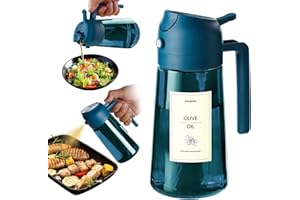 TrendPlain Ölsprüher für Speiseöl – 470ml Olivenöl Flasche mit Sichtschutz – 2-in-1 Ölspender & Sprühflasche – Mit Etiketten zur Beschriftung – Küchen Gadgets für Kochen, Salat & Grill – Dunkelblau