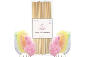 Barbe Rose® - 100 Bâtons pour Barbe à Papa - Bâtonnets Carrés en Bois 30 CM - Apte au Contact Alimentaire - Pour Machine Barbe à Papa - Sucettes et Pâtisseries - Loisirs - Travaux Manuels et Bricolage