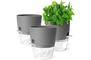 Zouway Blumentopf für 3 Stück - Kräutertopf Selbstbewässernd für Küche Kräuter - 18.2x15.3x11cm Blumentöpfe Ideal für Zimmerpflanzen